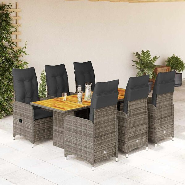 7dílný zahradní bistro set s poduškami šedý polyratan 3277028