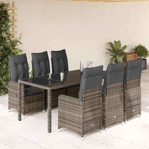 7dílný zahradní bistro set s poduškami šedý polyratan 3277037