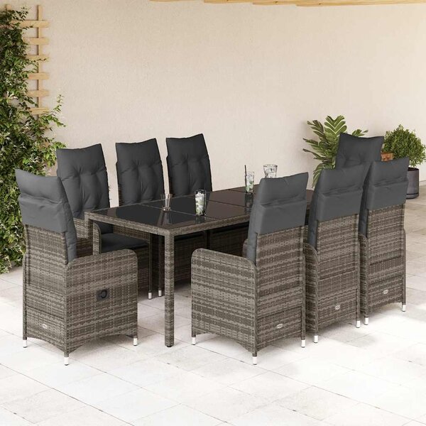 9dílný zahradní bistro set s poduškami šedý polyratan 3277039
