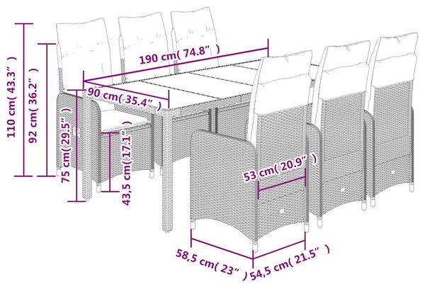 7dílný zahradní bistro set s poduškami šedý polyratan 3277037