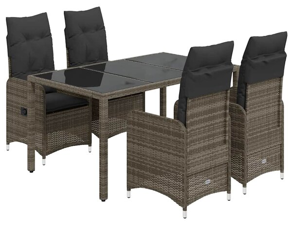 5dílný zahradní bistro set s poduškami šedý polyratan 3277034