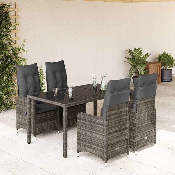 5dílný zahradní bistro set s poduškami šedý polyratan 3277034