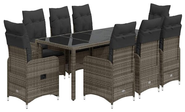 9dílný zahradní bistro set s poduškami šedý polyratan 3277039