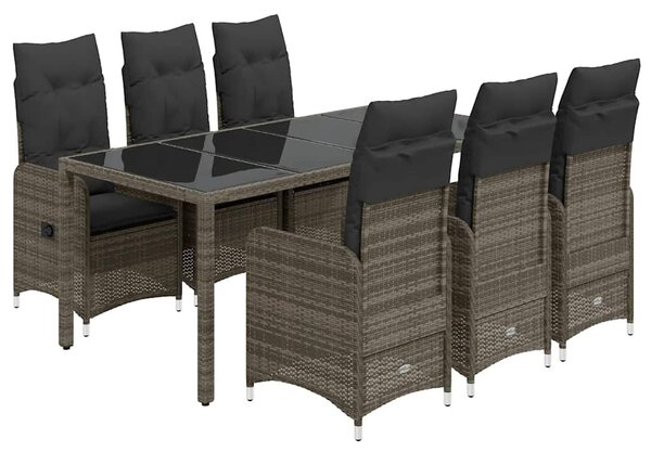 7dílný zahradní bistro set s poduškami šedý polyratan 3277037
