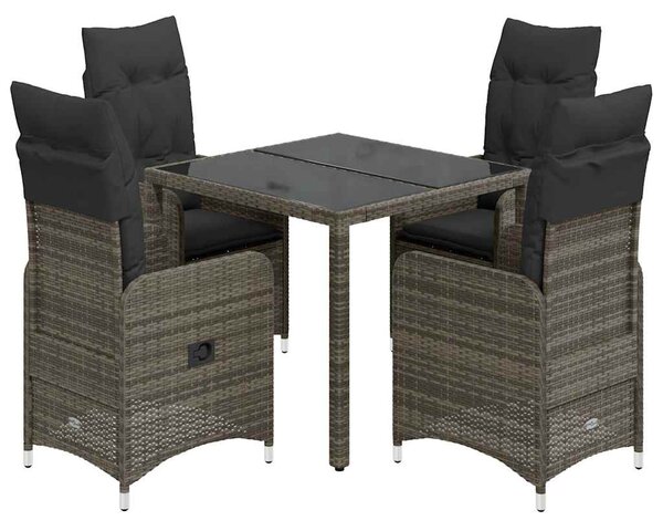 5dílný zahradní bistro set s poduškami šedý polyratan 3277032