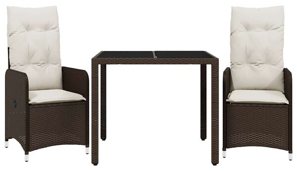 3dílný zahradní bistro set s poduškami hnědý polyratan 3277063