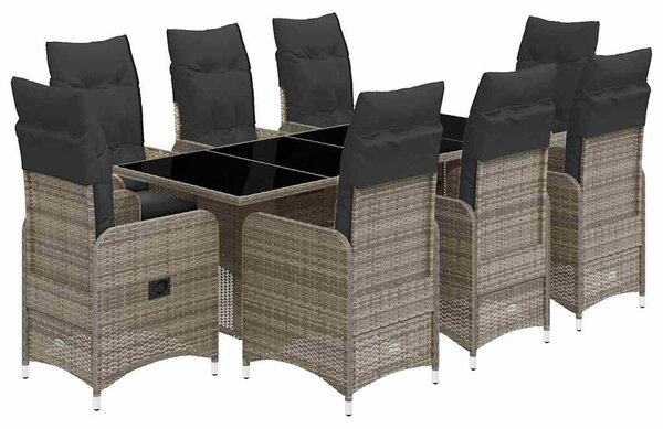9dílný zahradní bistro set s poduškami šedý polyratan 3277042