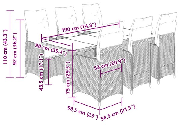 7dílný zahradní bistro set s poduškami šedý polyratan 3277040