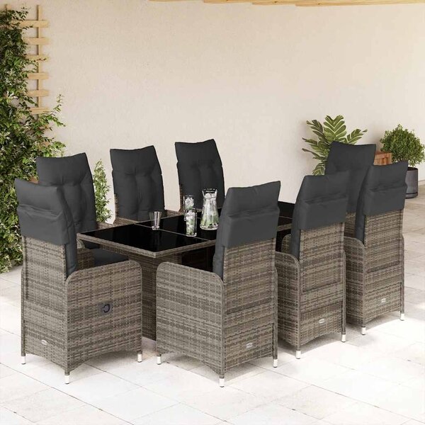 9dílný zahradní bistro set s poduškami šedý polyratan 3277041