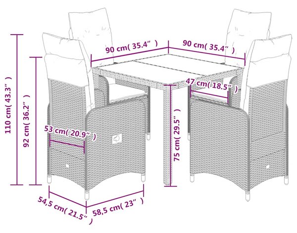 5dílný zahradní bistro set s poduškami hnědý polyratan 3277064