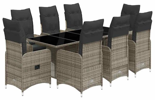 9dílný zahradní bistro set s poduškami šedý polyratan 3277041