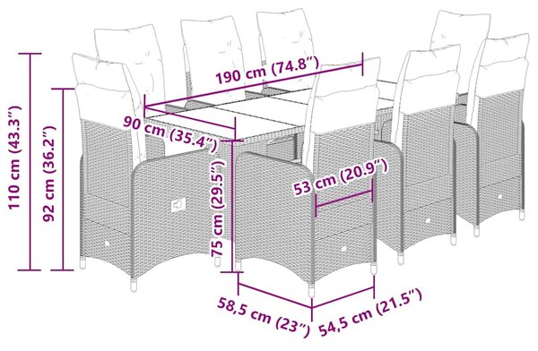 9dílný zahradní bistro set s poduškami šedý polyratan 3277041