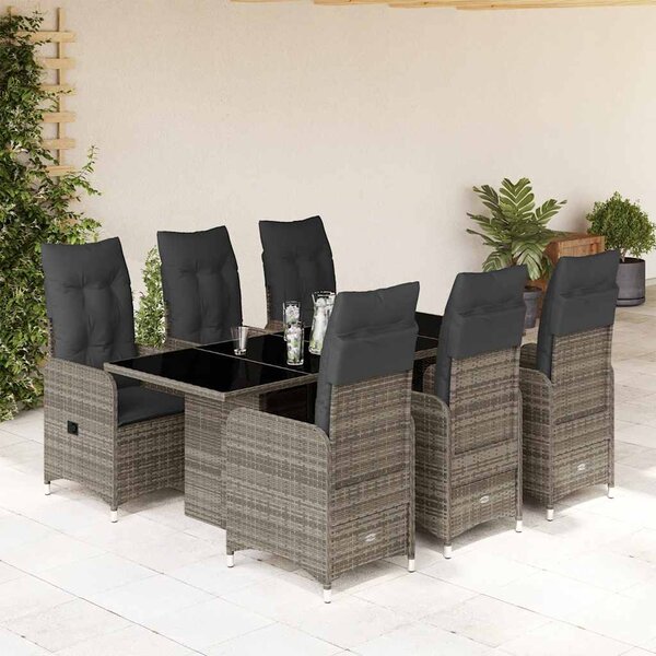 7dílný zahradní bistro set s poduškami šedý polyratan 3277040