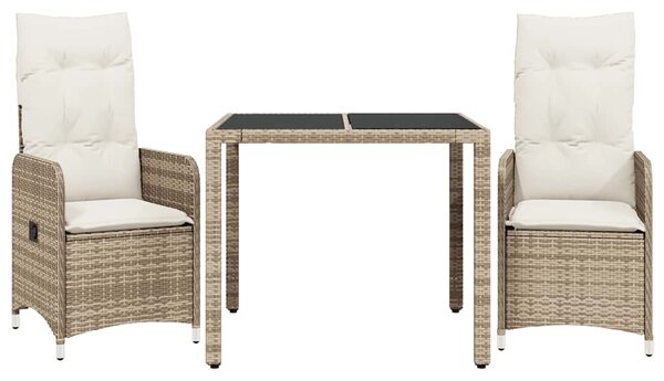 3dílný zahradní bistro set s poduškami béžový polyratan 3277095