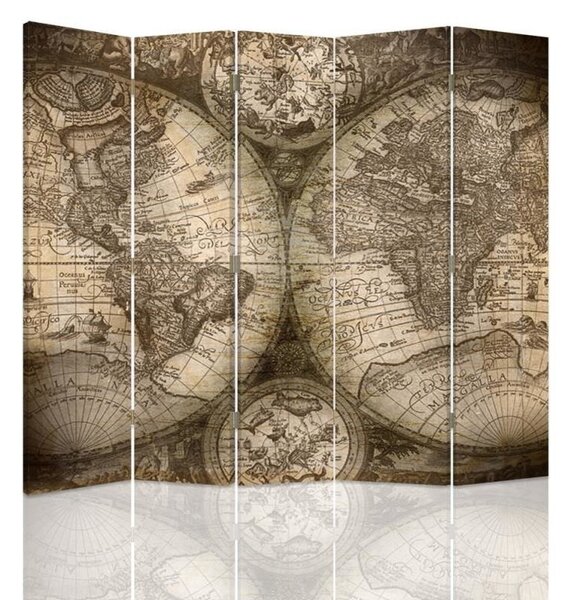 Paraván Starožitná mapa světa Velikost: 180 x 170 cm, Provedení: Klasický paraván