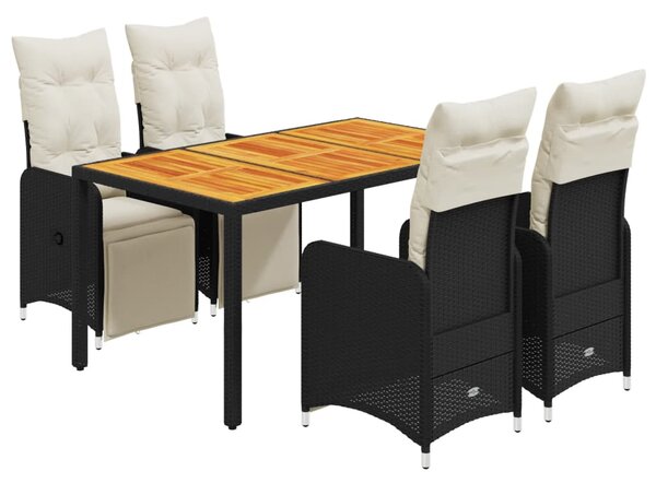 5dílný zahradní bistro set s poduškami černý polyratan 3277129