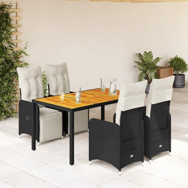 5dílný zahradní bistro set s poduškami černý polyratan 3277129