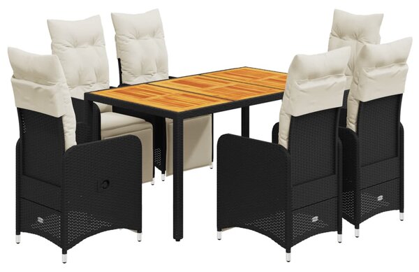 7dílný zahradní bistro set s poduškami černý polyratan 3277130