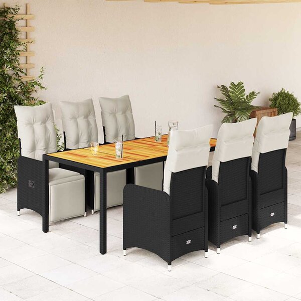 7dílný zahradní bistro set s poduškami černý polyratan 3277131
