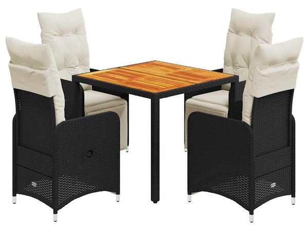 5dílný zahradní bistro set s poduškami černý polyratan 3277128