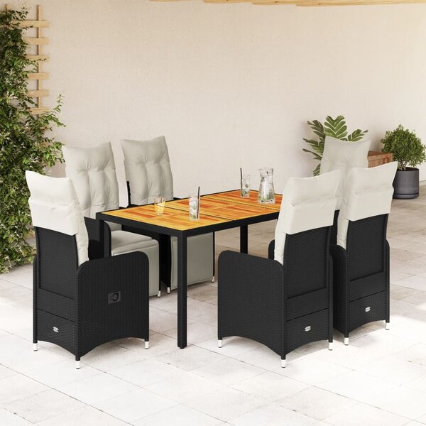 7dílný zahradní bistro set s poduškami černý polyratan 3277130