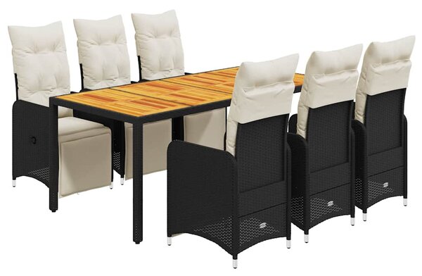 7dílný zahradní bistro set s poduškami černý polyratan 3277131
