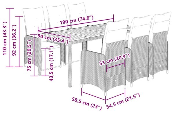 7dílný zahradní bistro set s poduškami černý polyratan 3277131