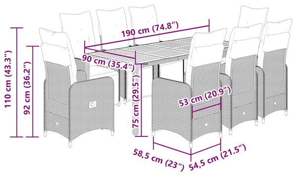 9dílný zahradní bistro set s poduškami černý polyratan 3277132