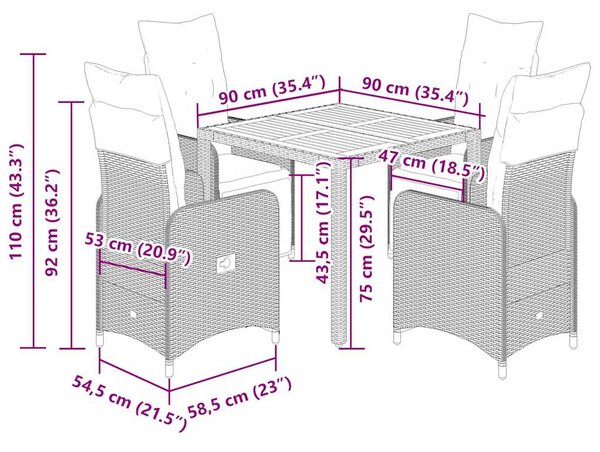 5dílný zahradní bistro set s poduškami černý polyratan 3277136