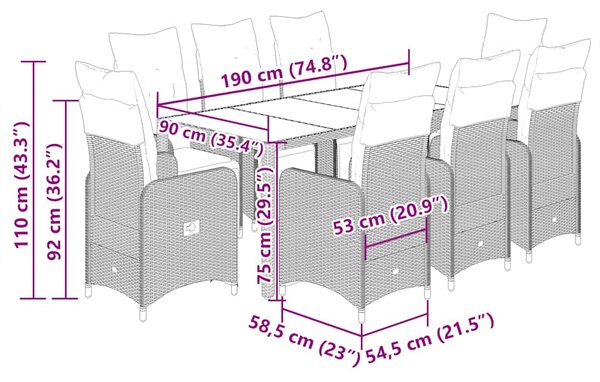 9dílný zahradní bistro set s poduškami černý polyratan 3277140