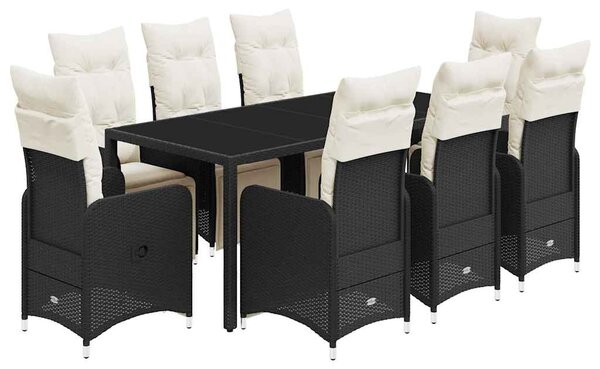 9dílný zahradní bistro set s poduškami černý polyratan 3277140
