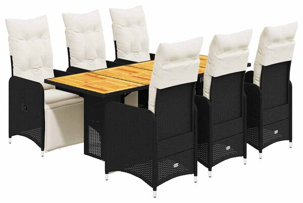 7dílný zahradní bistro set s poduškami černý polyratan 3277133