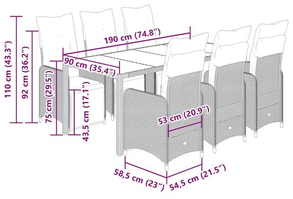7dílný zahradní bistro set s poduškami černý polyratan 3277139