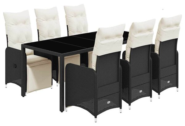 7dílný zahradní bistro set s poduškami černý polyratan 3277139