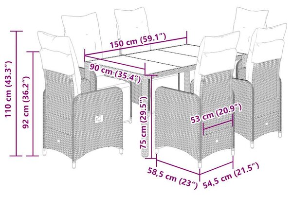 7dílný zahradní bistro set s poduškami černý polyratan 3277138