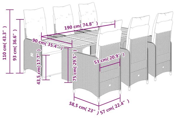7dílný zahradní bistro set s poduškami černý polyratan 3277133