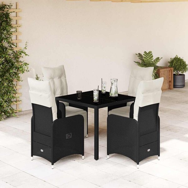 5dílný zahradní bistro set s poduškami černý polyratan 3277136
