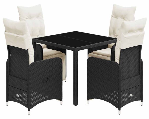 5dílný zahradní bistro set s poduškami černý polyratan 3277136