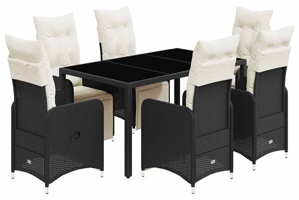 7dílný zahradní bistro set s poduškami černý polyratan 3277138