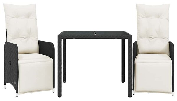 3dílný zahradní bistro set s poduškami černý polyratan 3277135