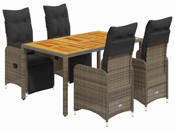 5dílný zahradní bistro set s poduškami šedý polyratan 3277159