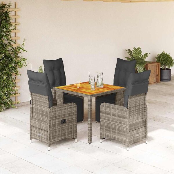 5dílný zahradní bistro set s poduškami šedý polyratan 3277158