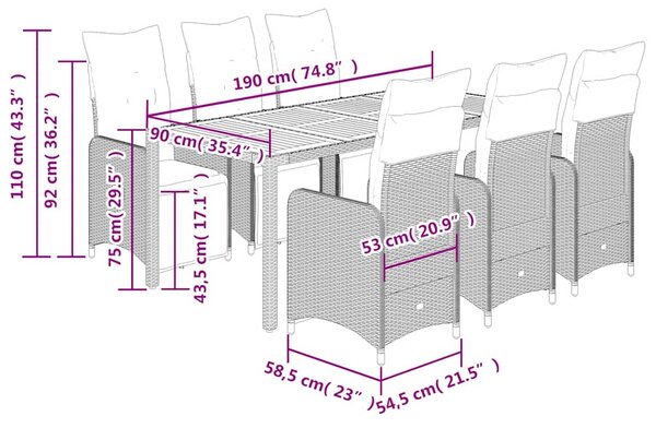 7dílný zahradní bistro set s poduškami šedý polyratan 3277161