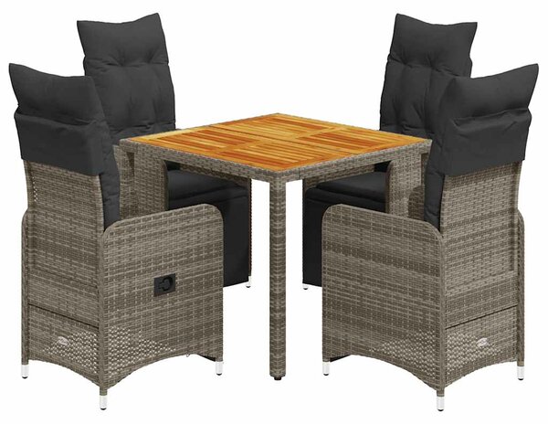 5dílný zahradní bistro set s poduškami šedý polyratan 3277158