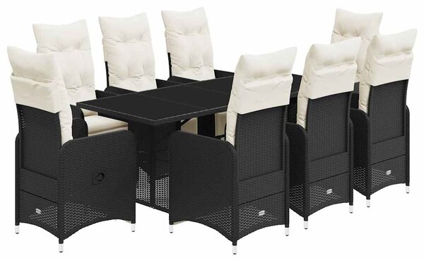9dílný zahradní bistro set s poduškami černý polyratan 3277142