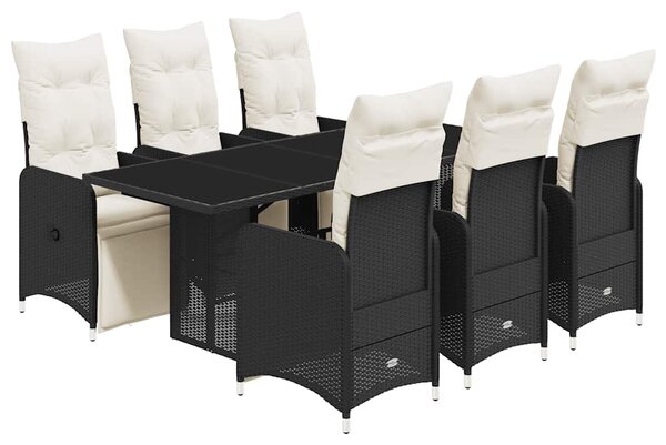 7dílný zahradní bistro set s poduškami černý polyratan 3277141