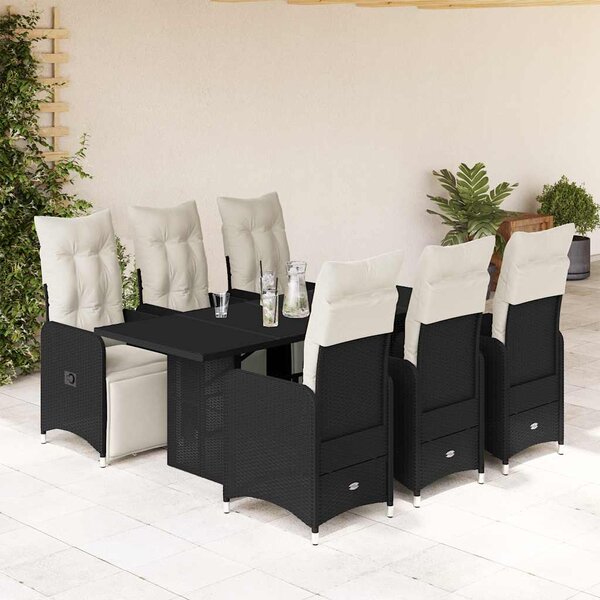 7dílný zahradní bistro set s poduškami černý polyratan 3277141