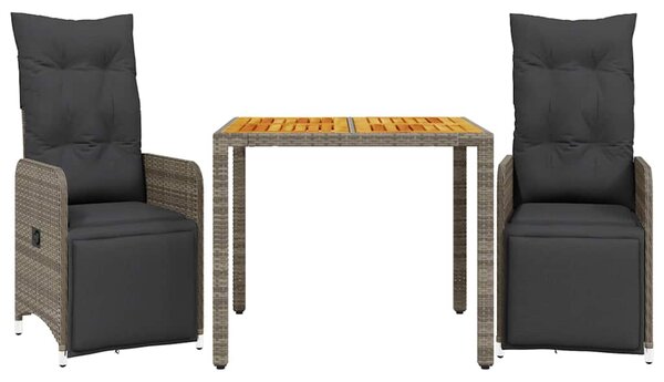 3dílný zahradní bistro set s poduškami šedý polyratan 3277157