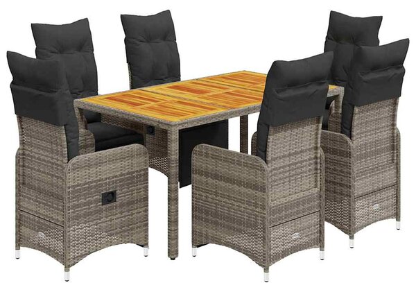 7dílný zahradní bistro set s poduškami šedý polyratan 3277160