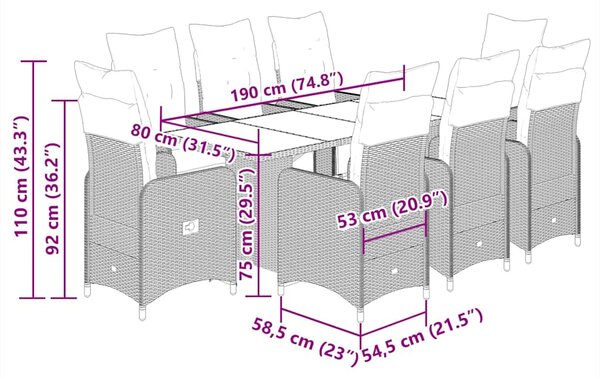 7dílný zahradní bistro set s poduškami šedý polyratan 3277171
